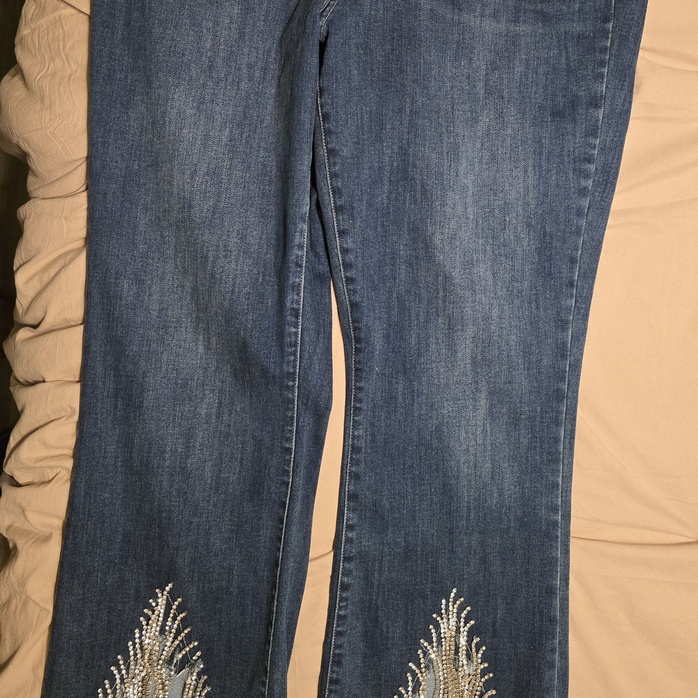 Elegant Embellished Denim Flare Jeans